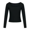 thumbnail image 4 of IROINNID Long Sleeve T-Shirts for Women Printed Loose T-shirt Full Length Square Neck Basic Blouse Home Tops,Black, 4 of 9