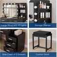 thumbnail image 5 of Semiocthome Makeup Vanity Desk with Mirror and Lights, Make Up Vanity Table Set with Shelves and 5 Drawers, 3 Lighting Modes & Adjustable Brightness Dressing Table with Chair for Girls - Black, 5 of 17