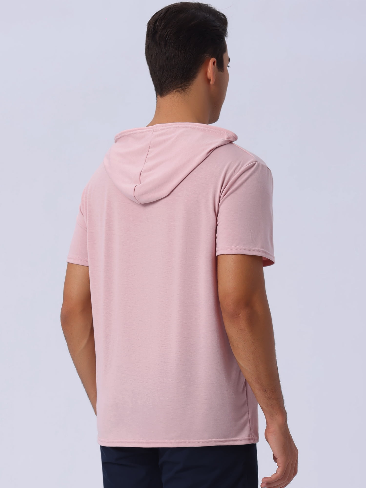 DARING DIVA Men's Casual Short Sleeve Pullover Drawstring Hooded T-Shirt XL Pink