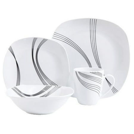 

Gibson Curvation 16 Piece Soft Square Dinnerware Set in White