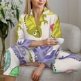 thumbnail image 6 of Fuzoiu Cute Chameleons Print Women's Long-Sleeved Pajama,Lounge Button Down Nightwear,Womens Notch Collar Pajama Set-Medium, 6 of 7