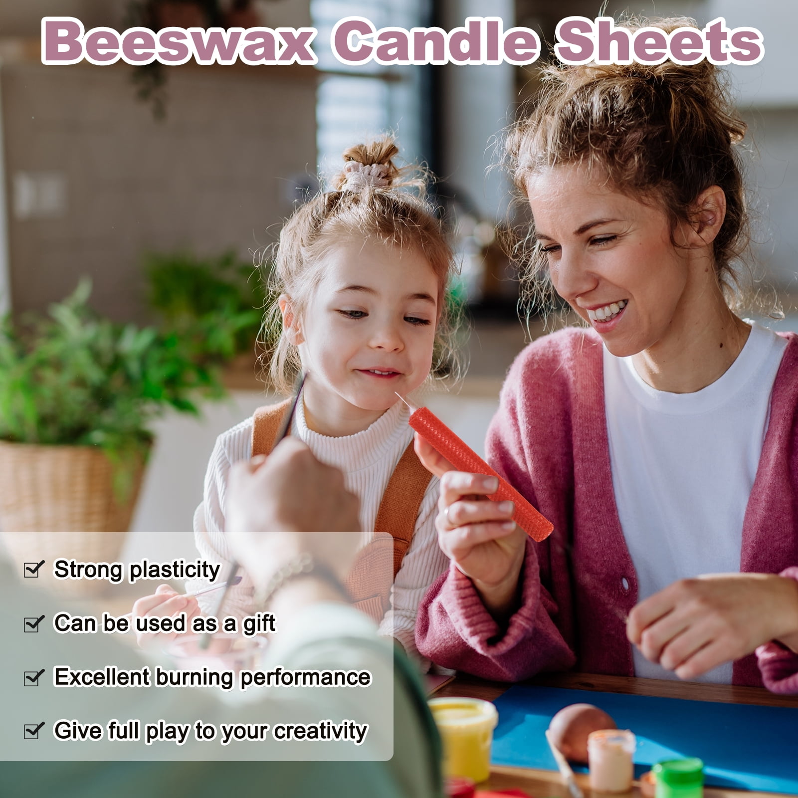 12pcs Beeswax Candle Making Kit, 8"x8" Multicolor Beeswax Sheet with 12pcs Wick