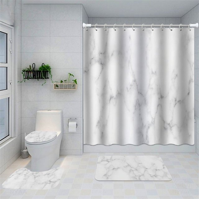 Cortina de ducha de poliéster minimalista impresa en 3D, cortina de partición para baño, cortina de ducha con textura de mármol
