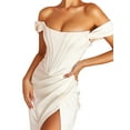thumbnail image 5 of Yuemengxuan Women Elegant Stylish Solid Color Banquet Dress, Off-shoulder Split Strapless Dress, 5 of 6