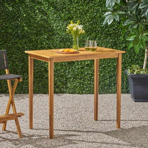 GDF Studio Omaha Outdoor Acacia Wood Rectangular Bar Table, Teak