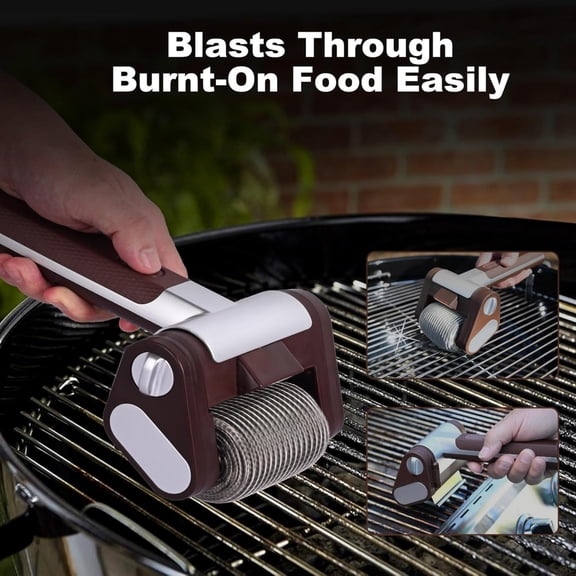 Electric Grill Cleaner (No Bristles) - Wireless Rechargeable Barbecue Grill Brush, Equipped with 350 RPM Stainless Steel Roller, LED Light, Suitable for Gas/Charcoal Grills, Dishwasher Safe
