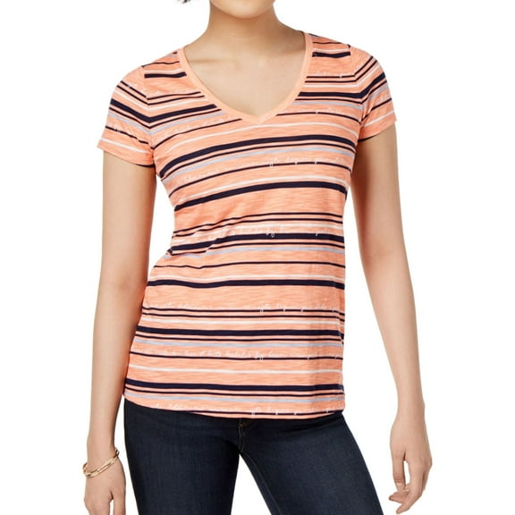 maison Jules Womens Striped Basic T-Shirt, Pink, Small