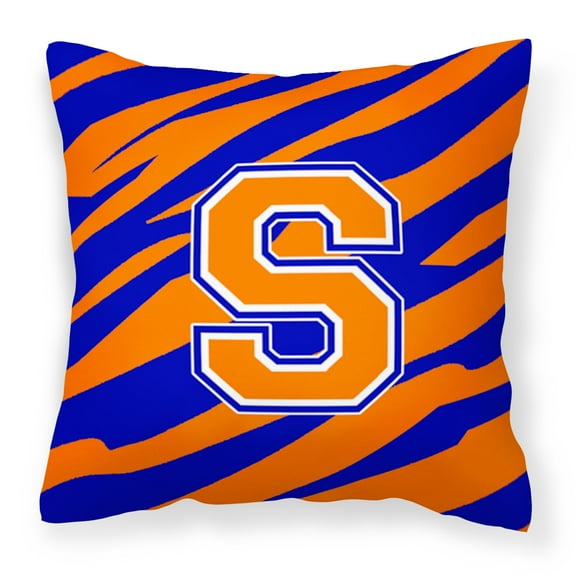 Carolines Treasures CJ1023-SPW1414 Letter S Initial Tiger Stripe - Blue Orange Fabric Decorative Pillow, 14Hx14W,