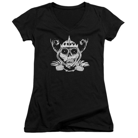 Adventure Time - Skull Face - Juniors Cap Sleeve V-Neck Shirt - Small