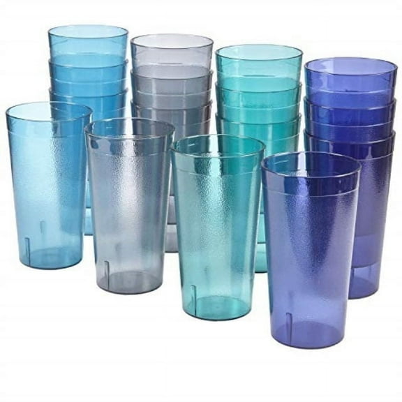 Cafe 20-ounce Break-Resistant Plastic Restaurant-Style Beverage Tumblers , Set of 16 in 4 Coastal Colors
