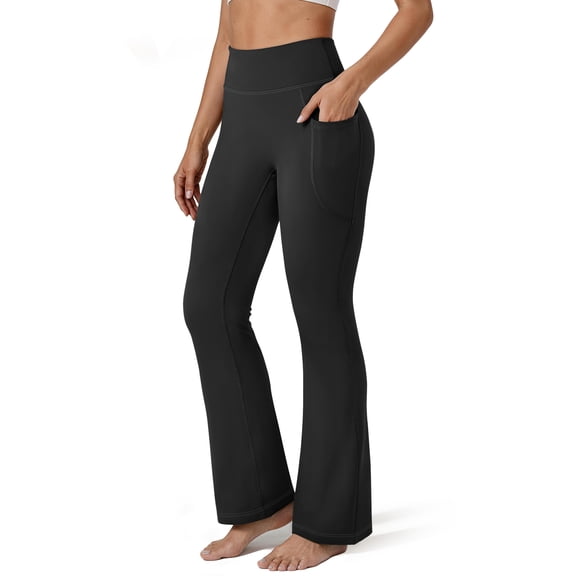 Rosvigor Flare Yoga Pants for Women High Waisted Leggings Tummy Control Workout Pants No Front Seam Trousers with Pockets
