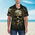 thumbnail image 4 of Daiia Vintage Gold Leaf Skull Hawaiian Shirt for Men Gentle Cotton Regular Short Sleeve Casual-Large, 4 of 9