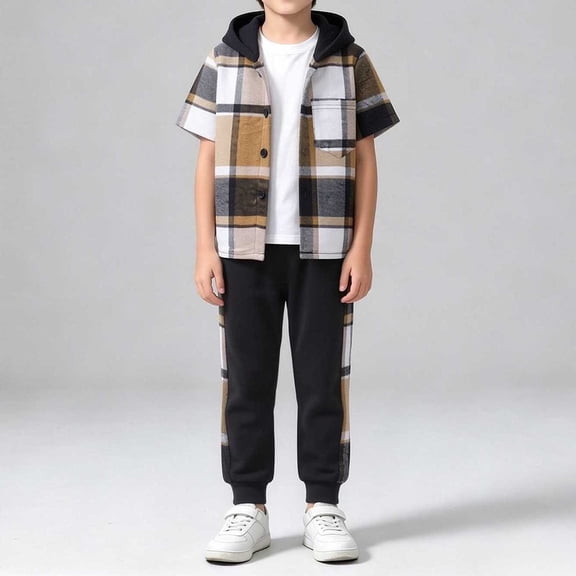 LvhaoGJOB Little Kids Boys 2-Piece Outfit Set, Black - plaid pattern, tartan plaid
