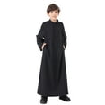 thumbnail image 3 of QWIED Boys Robe Kids Arabic Thobe Long Sleeve Crew Neck Solid Color Teenage Carnival Party Gown Embroidered Robes Size 4-5, 3 of 9