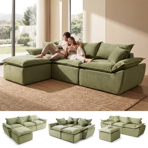 ELEKA 108.3" Oversized L-Shaped Sofa Bed,Modular Sectional Sofa,Boneless Couch for Living Room Apartments Bedroom, No Assembly Required,Green