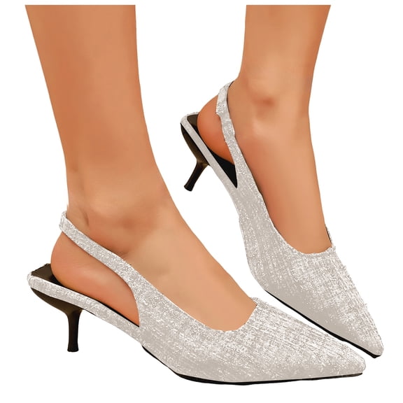 Rokment Womens Stiletto High Heels Dressy Shoes for Ladies Bridal Wedding Stylish Plaid Pointed Toe Kitten Heeled Slingback Dress Sandals Spring Summer Beige Size 6