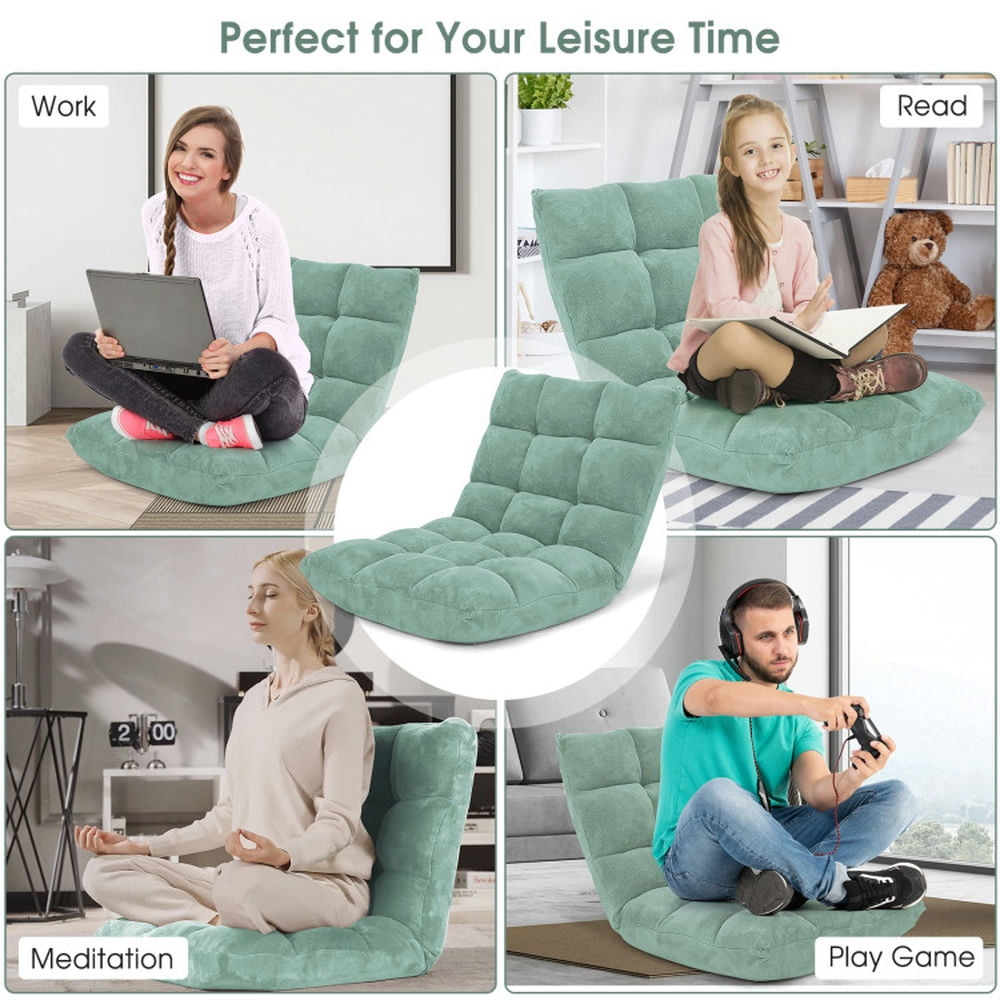 Finihen Floor Chair, Adjustable Folding Floor Chair, 14-Position Adjustable Cushioned Floor Chair, for Living Room, Bedroom, for Gaming, Reading, Green Finihen Floor Chair, Adjustable Folding Floor Chair, 14-Position Adjustable Cushioned Floor Chair, for Living Room, Bedroom, for Gaming, Reading, Green