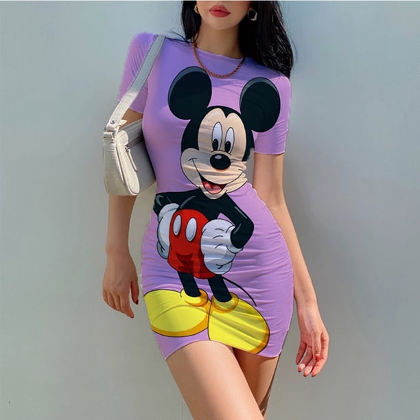 Disney Minnie Mickey Mouse Dresses Elegant Dress Spaghetti Strap Tight Slim Lady Sleeveless Summer Casual Mini Dress VestidosXXL Gao Jinjia LED