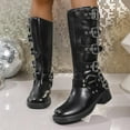 thumbnail image 4 of Tawop Womens Winter Boots Knee High Chunky Low Heel Buckle Square Toe Winter Black Boots, 4 of 9