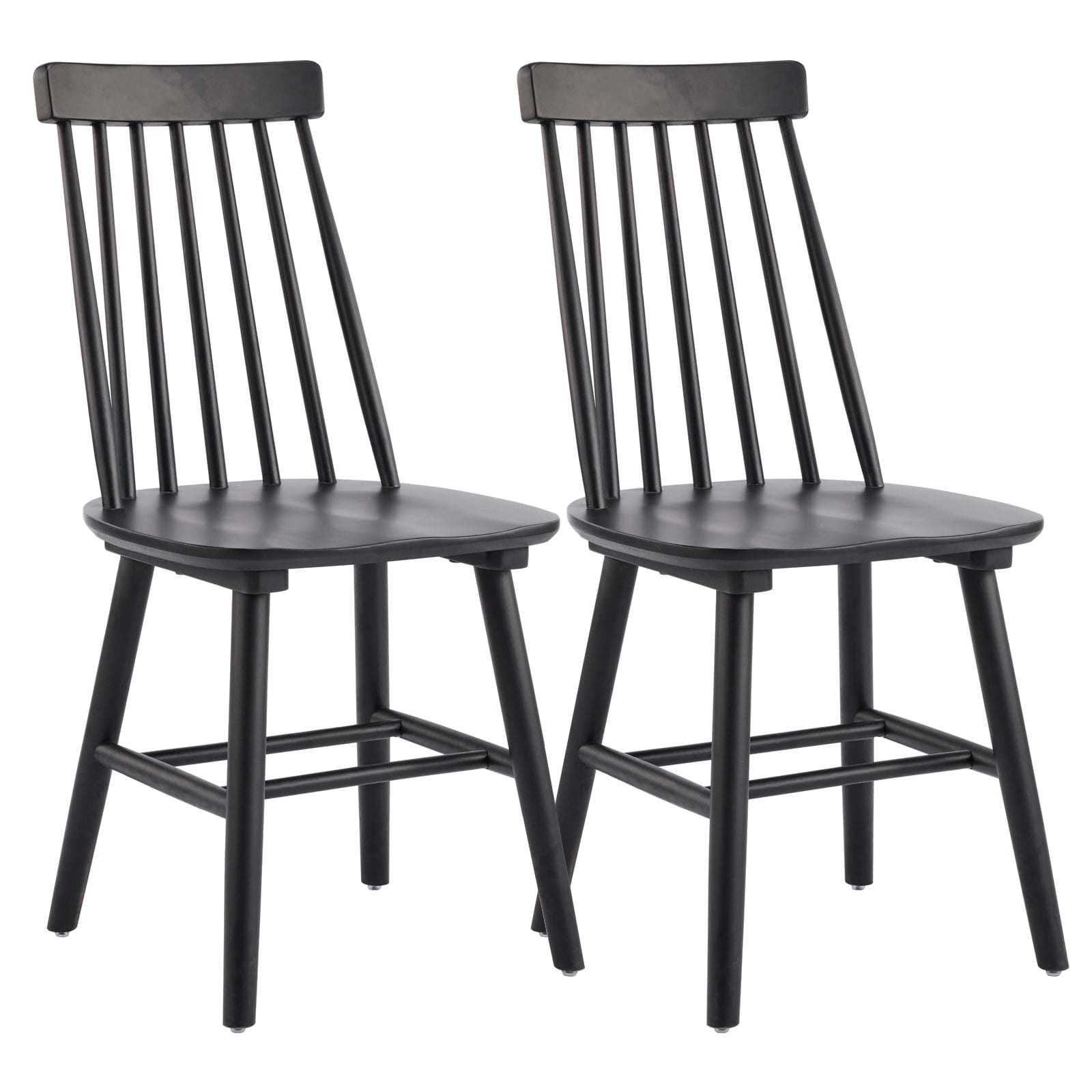 Farmhouse Wooden Dining Chairs Set of 2, Windsor Spindle Back Chair for Kitchen & Dining Room, Black