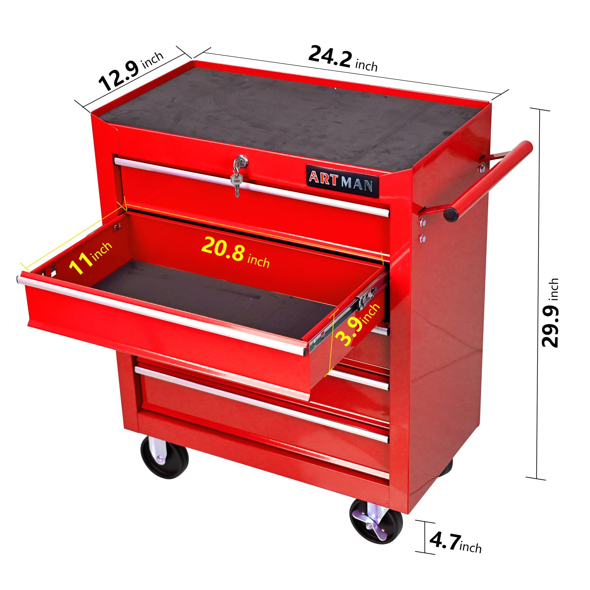 IVV Rolling Tool Chest, 5-Drawer Rolling Tool Box with Wheels, Keyed Locking System, Top and Drawer Liner, for Garage, Warehouse, Workshop, Repair Shop (Red)