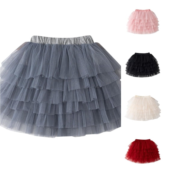 SGMVNU Girl's 6-Layer Tutu Skirts Tiered Ruffle Tulle Skirt Flared A-Line Flowy Ballet Dance Skirt Princess Dress, Grey, Size 8-9 Years