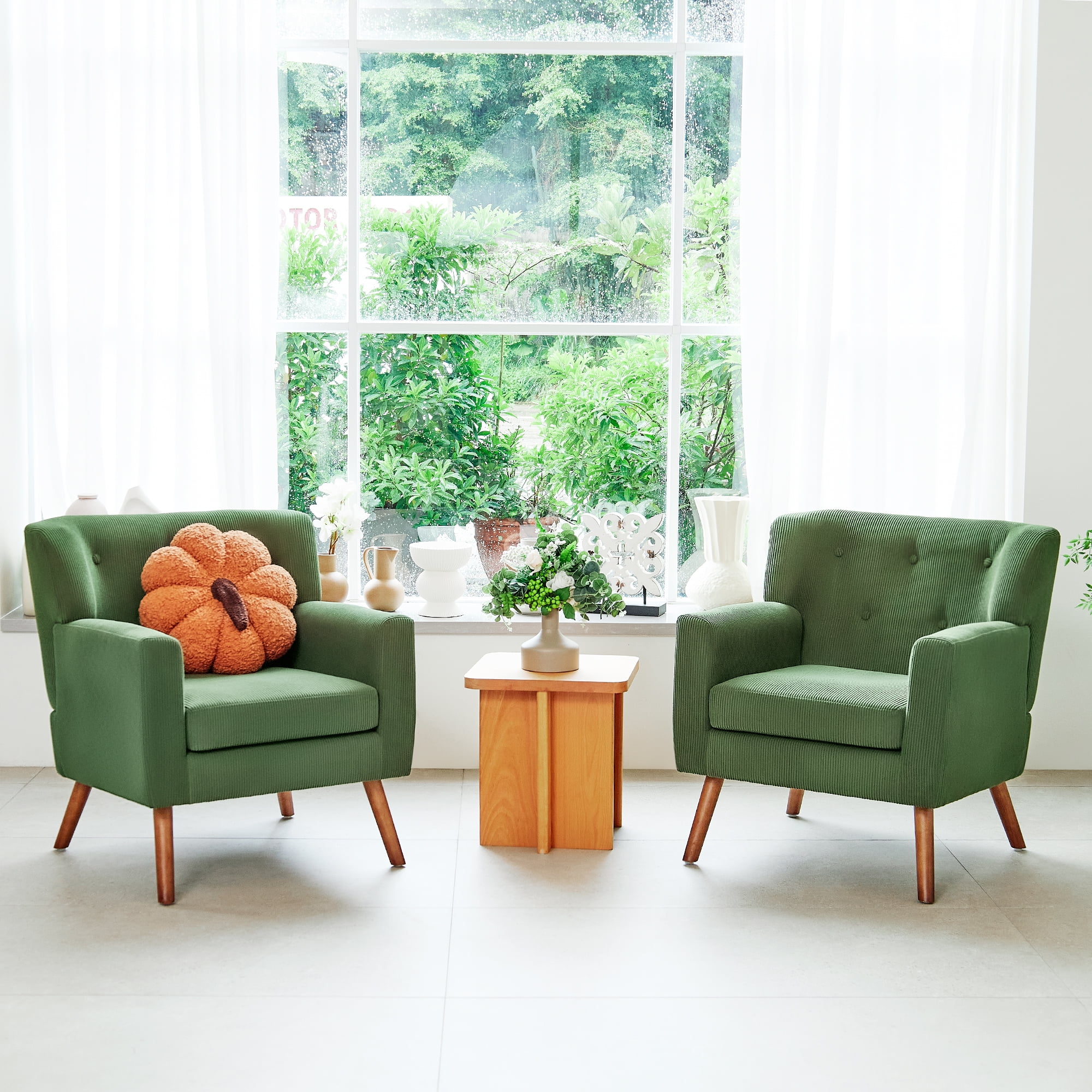 Mid-Century Accent Chair,Modern Comfy Armchair Upholstered Reading Chair Single Sofa Chair for Living Room,Apartment, Green