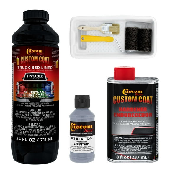 Custom Coat 36300 Aircraft Gray T92 Urethane Roll-On, Brush-On or Spray-On Truck Bed Liner, 1 Quart Kit with Roller Applicator Kit