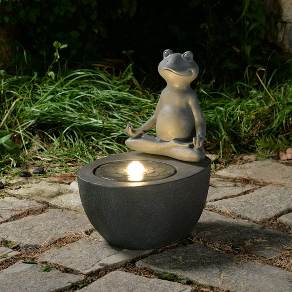 Hi-Line Gifts LED Lighted Meditating Frog Outdoor Garden Water Fountain - 19.25"
