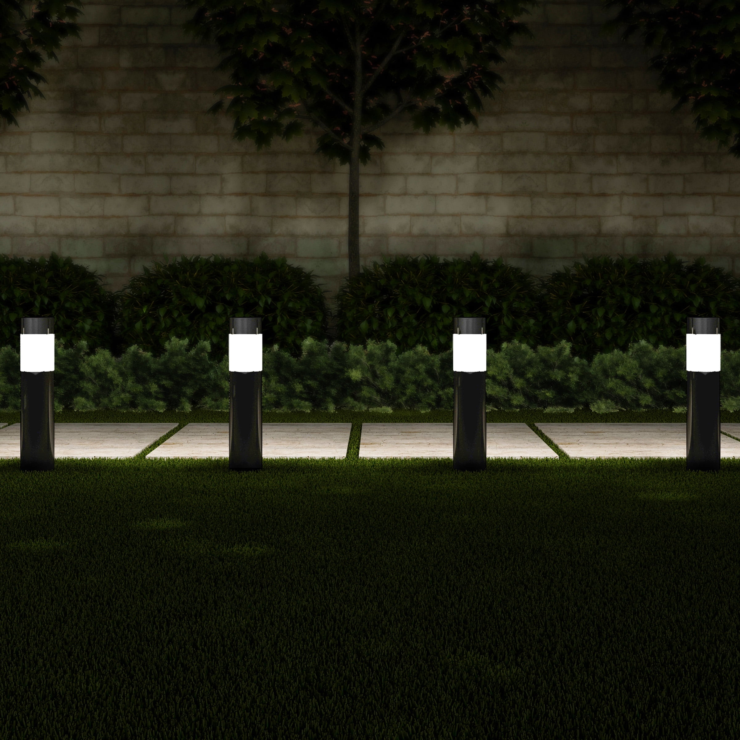 Milk Glass Outdoor Floor Lamp Bollard Garden Pathway Lantern Lighting Black/Silver 