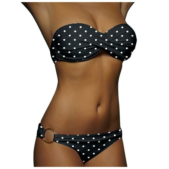 Swimsuits for Women Push Up Bandeau Stripes Striped Bikini Set 2 Piece Strapless Black Women Bathing Suits L