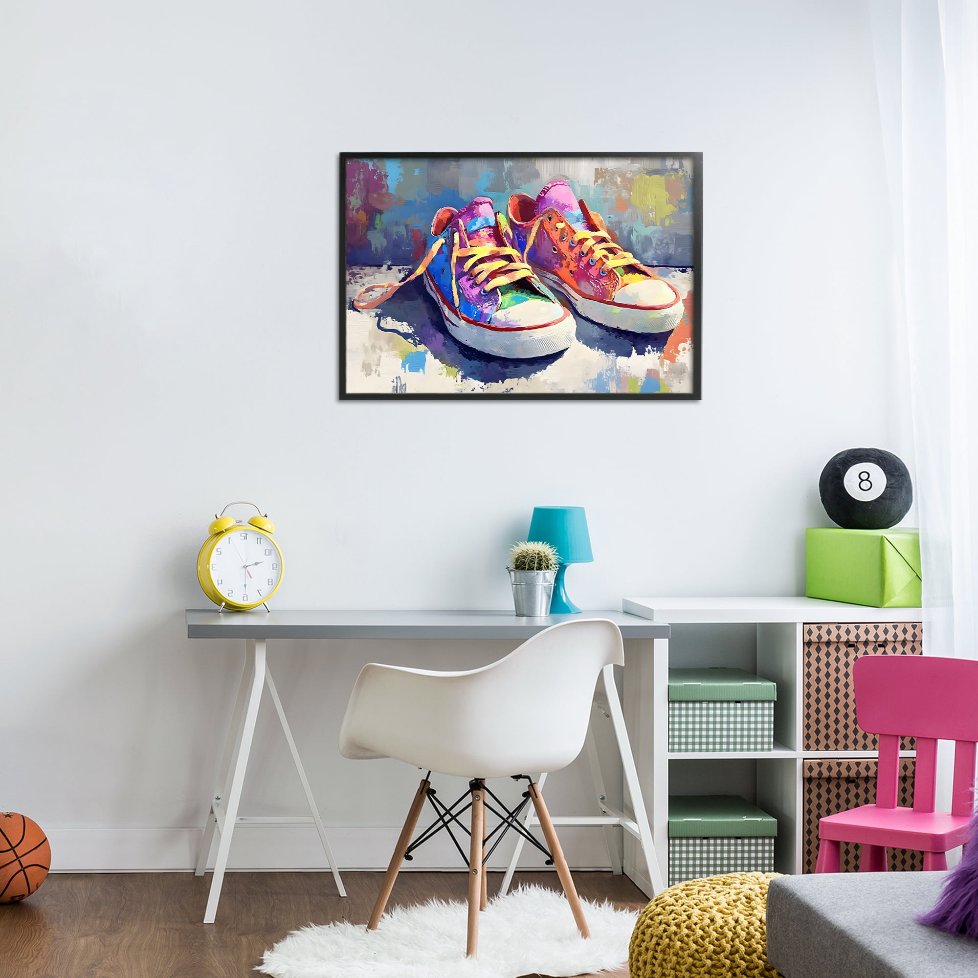 Stupell Industries Colorful Low Top Sneakers Black Framed Giclee Art, design by Creative Studio