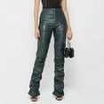 thumbnail image 2 of Women Leather Ruched Low Waist Skinny Pants Stacked Leggings Tights Party E Girl Streetwear Casual Elastic High Waisted Straight Leg Pull On Trousers, 2 of 7