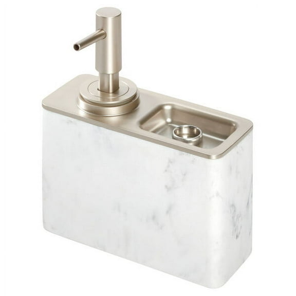 iDesign Dakota Soap Pump with Ring Tray, White Marble/Satin