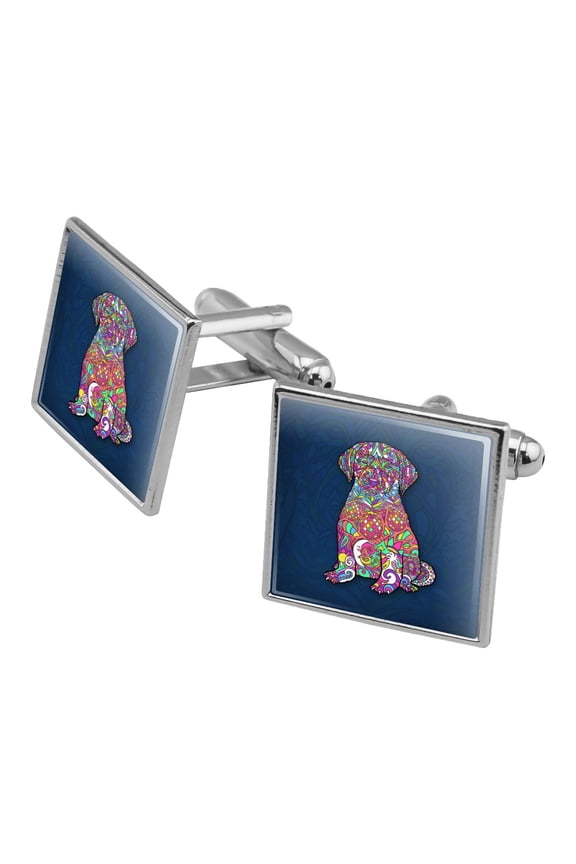 Mosaic Lab Labrador Puppy Dog Square Cufflink Set - Silver or Gold