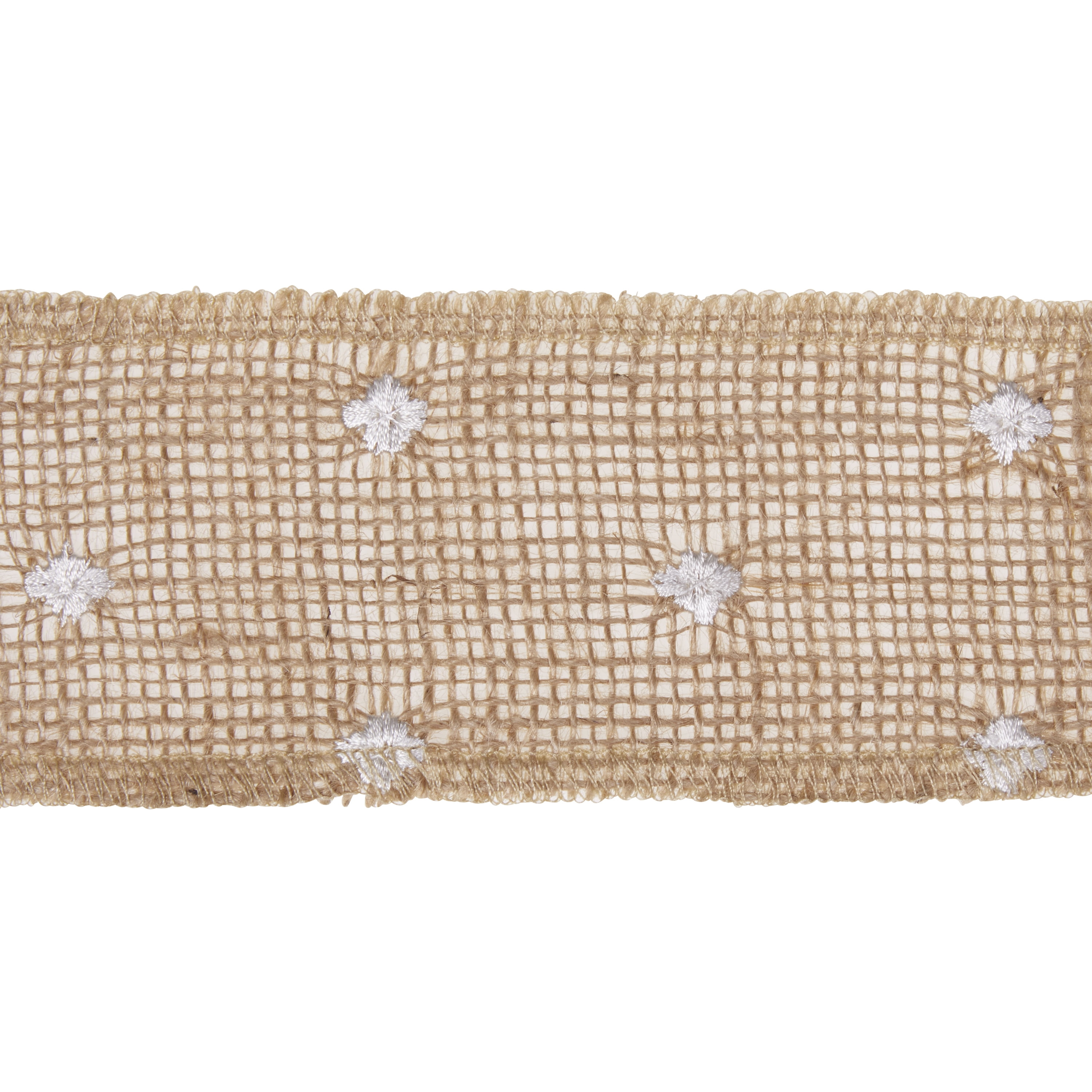 Love, Laugh, Craft Natural Burlap Ribbon, 2.5"W x 3-Yds, White Swiss Dots