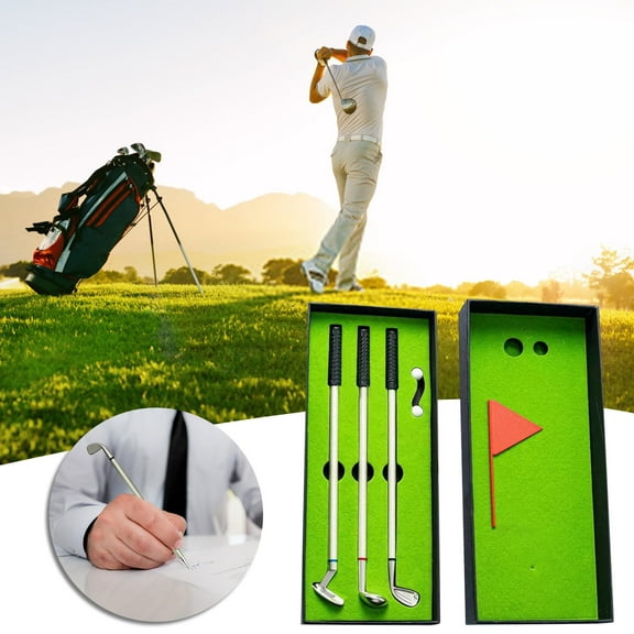 Golf Putter Shaped Metal Ballpoint Pen Gift Set | Mini Novelty Desk Pens for Golf Lovers, Office, Boss, Husband | 3ml Refillable | 6-Piece | Gift Box Included