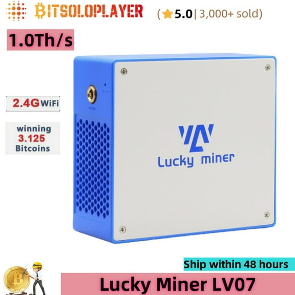 BTC Solo Miner Lucky Miner LV07 ASIC Mining 1Th/s BTC BCH BSV DGB SHA256 Crypto Silent Home Bitcoin Miner Lottery Machine Device