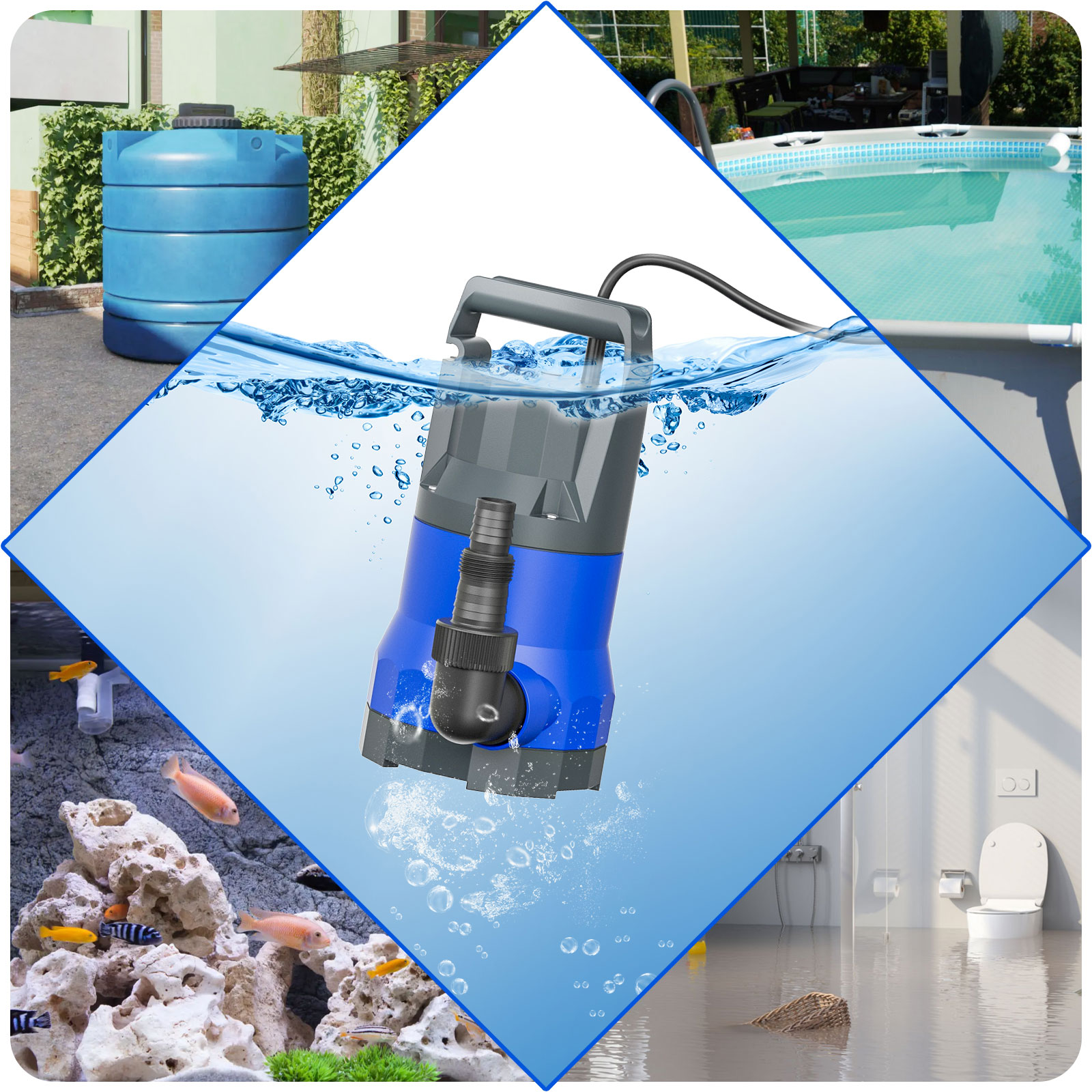 Water Pump 1/2HP Submersible Sump Pump 3000GPH Portable Electric Water Pump Utility Pump for Pool Draining Flood Basement Hot Tub Pond
