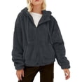thumbnail image 2 of Smupbvky Womens Fleece Hoodie Full Zip Fuzzy Sherpa Jacket Long Sleeve Oversized Warm Coat with Pockets (3XL, Dark Gray), 2 of 9