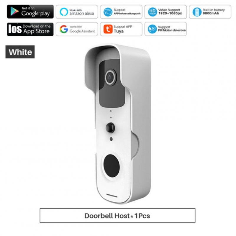 Wireless Wifi Doorbell Pir Motion Detection Night Vision Video Intercom Camera Smart Home Security Monitor White