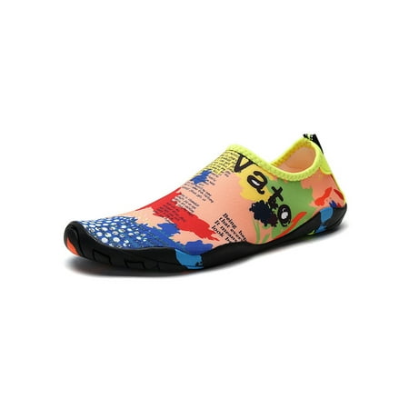 

Kesitin Unisex Water Shoes Quick Dry Barefoot Slip On Beach Shoe Anti-Slip Lightweight Aqua Socks Exercise Color Block Flats Khaki Map 9
