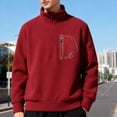 thumbnail image 2 of Men's Polar Fleece Thick Shirt Long Sleeve Quarter Zip Stand Collar Solid Pullover Top with Zippered Pockets Wine S, 2 of 4