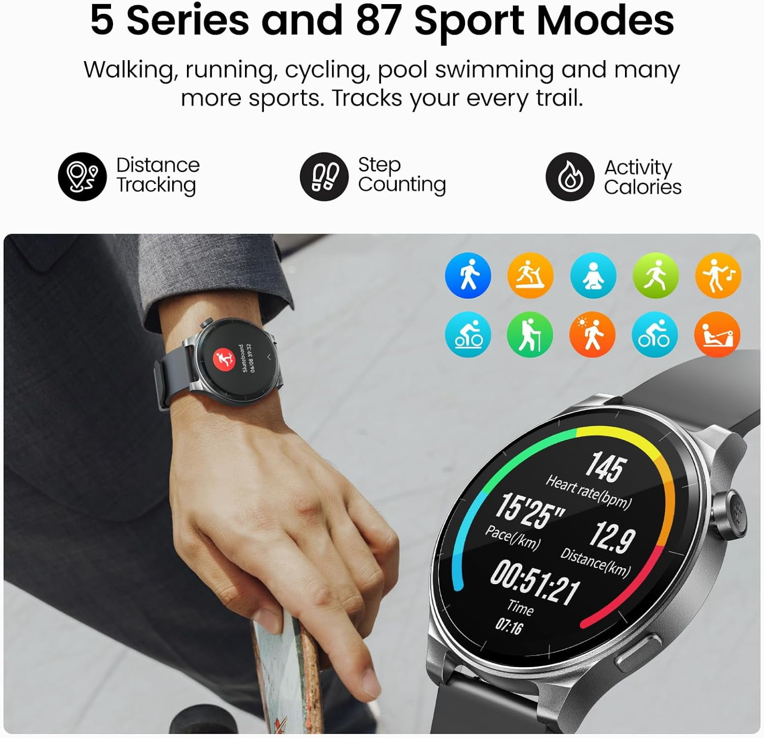 TOZO S5 Smartwatch for Men Women IP68 Waterproof Smartwatch for iPhone & Android,1.43" Ultra-Clear AMOLED Screen,Bluetooth Call(Answer/Make Calls),100+ Sports Modes Fitness Watchs with Sleep Monitor