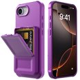 thumbnail image 3 of Allytechgroup iPhone 16e Case with Card Slots & Makeup Mirror, Rugged Shockproof Kickstand Bumper  Protective Hard PC Cover Phone Case for Apple iPhone 16e, Darkpurple, 3 of 7