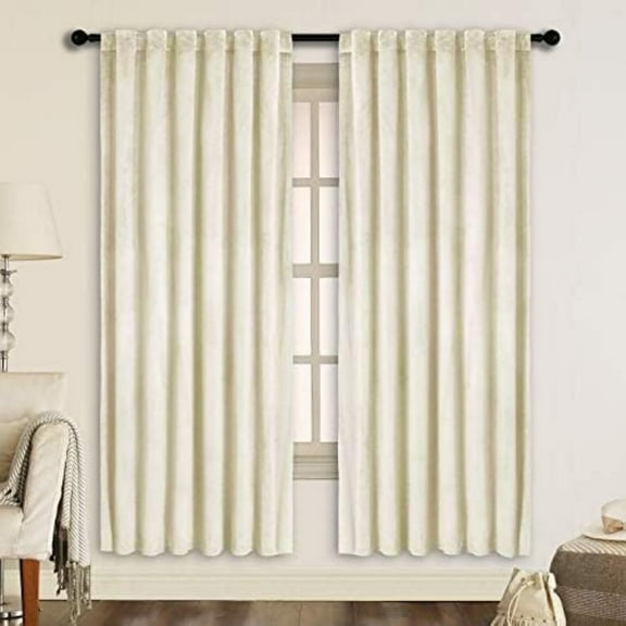 Velvet Curtains with Back Tab and Rod Pocket Soft Privacy Light Filtering Velvet Drapes for Bedroom and Living Room, Set of 2 Panels