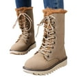 thumbnail image 5 of ibiyuan Snow Boots Women Winter Overseas Trade Plus Size Lined Lace Up Mid Calf Boots,Khaki, 5 of 8