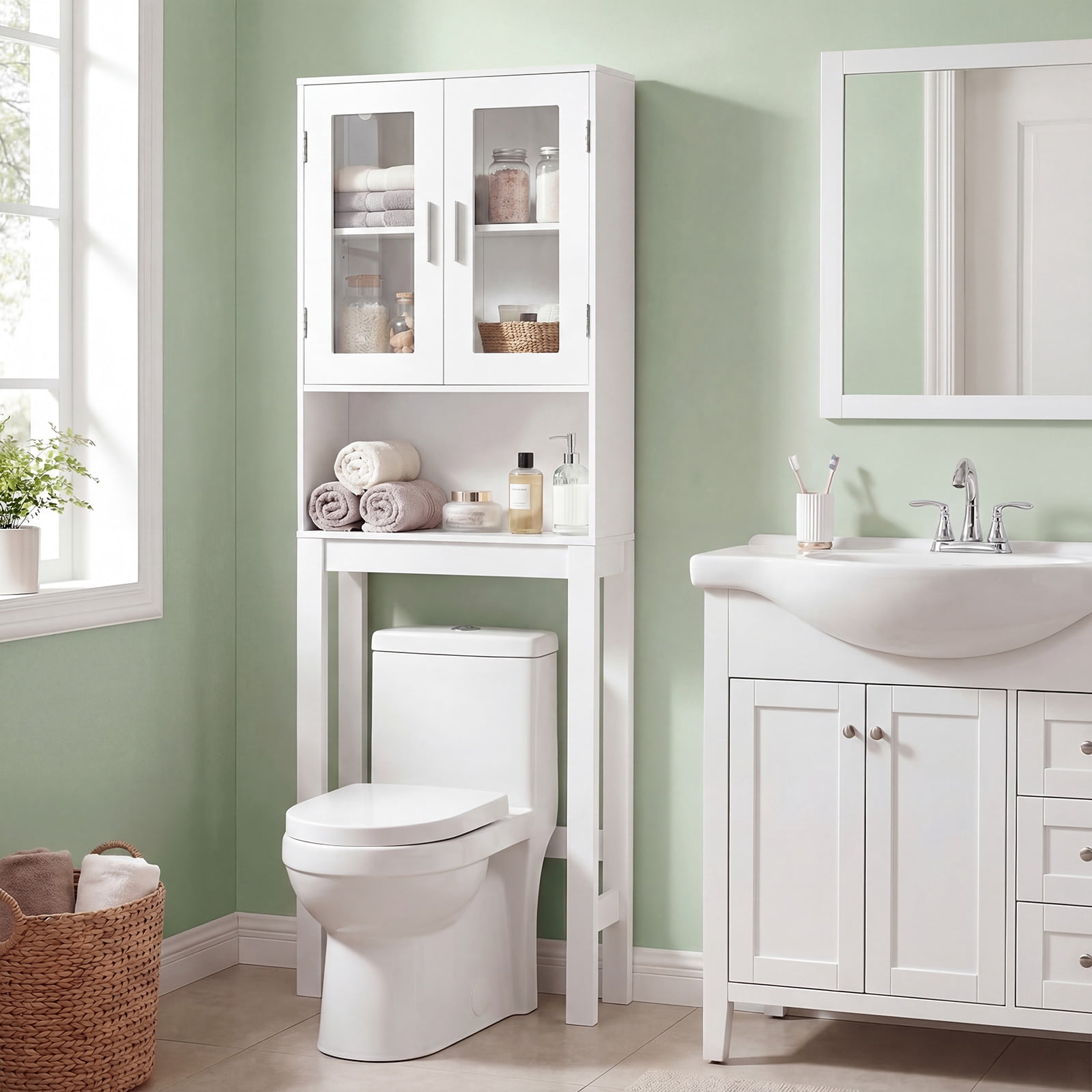 Costway Wooden Over The Toilet Storage Cabinet Spacesaver Organizer Bathroom Tower Rack