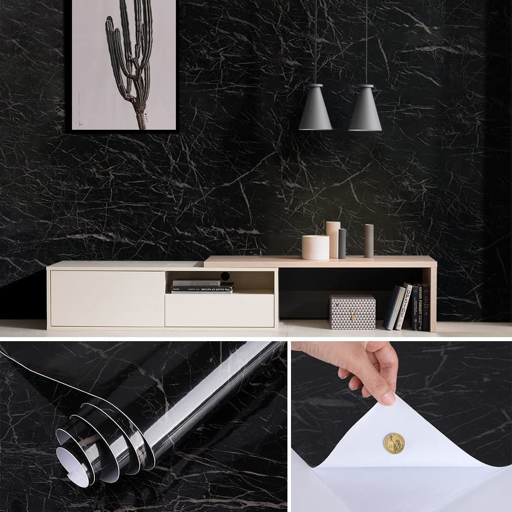16" x 160" Marble Paper Granite Roll,Self Adhesive Thick Wallpaper for Kitchen Countertop Furniture Refurbishment,Waterproof Removable Countertop Paper Granite Vinyl Film Stick