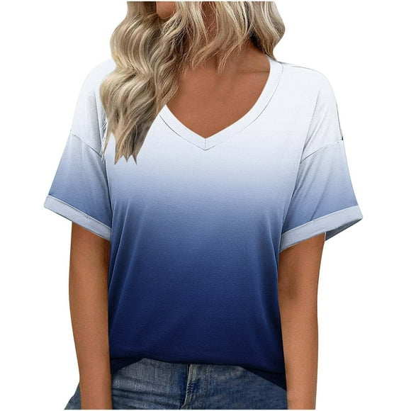 Tnhcen T-Shirt Dégradé à Coupe Ample Printemps Été 2025 pour Femmes - Grande Taille Amical S-5TG Hauts Décontractés Respirants